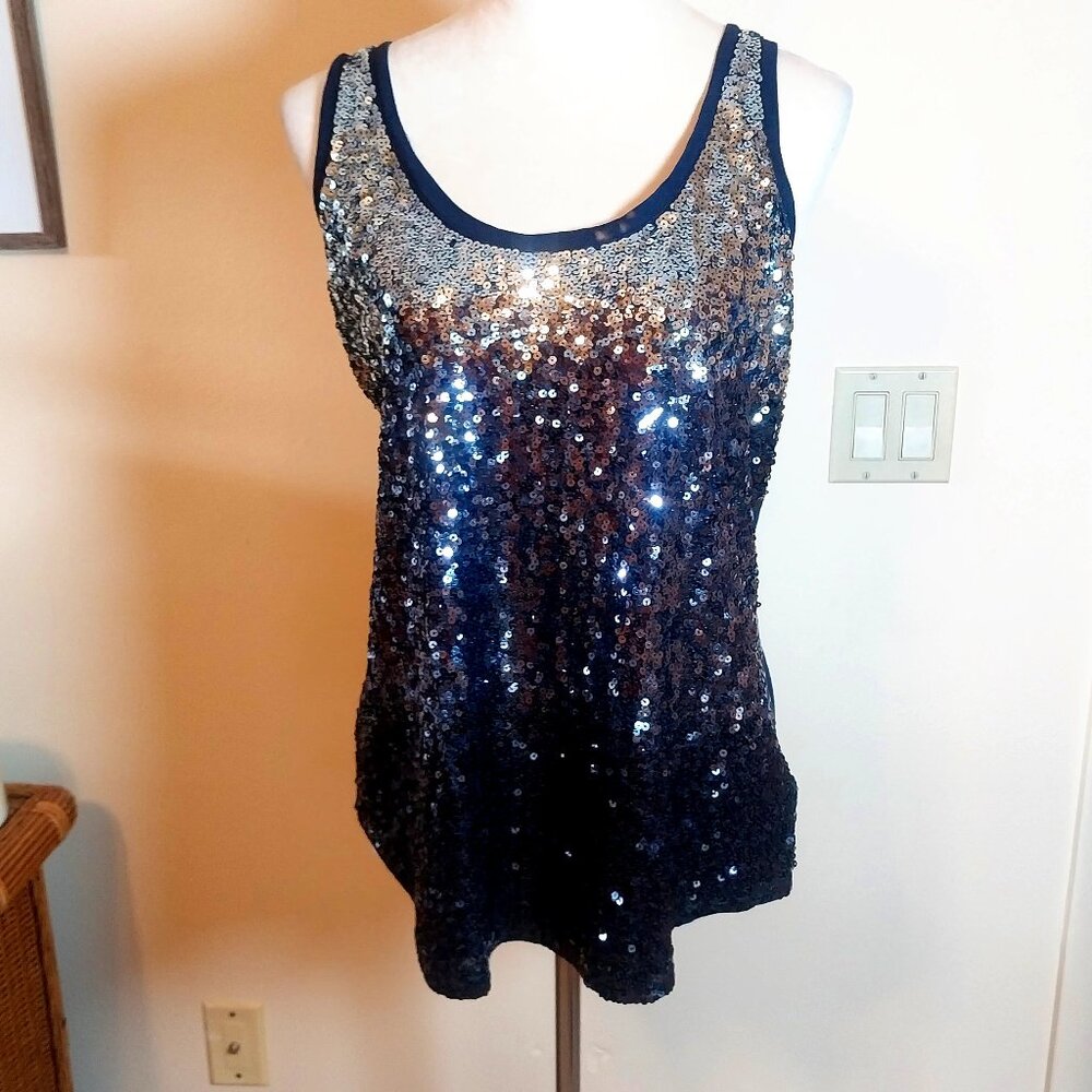 EXPRESS SIZE L NAVY BLUE SEQUIN TANK TOP
